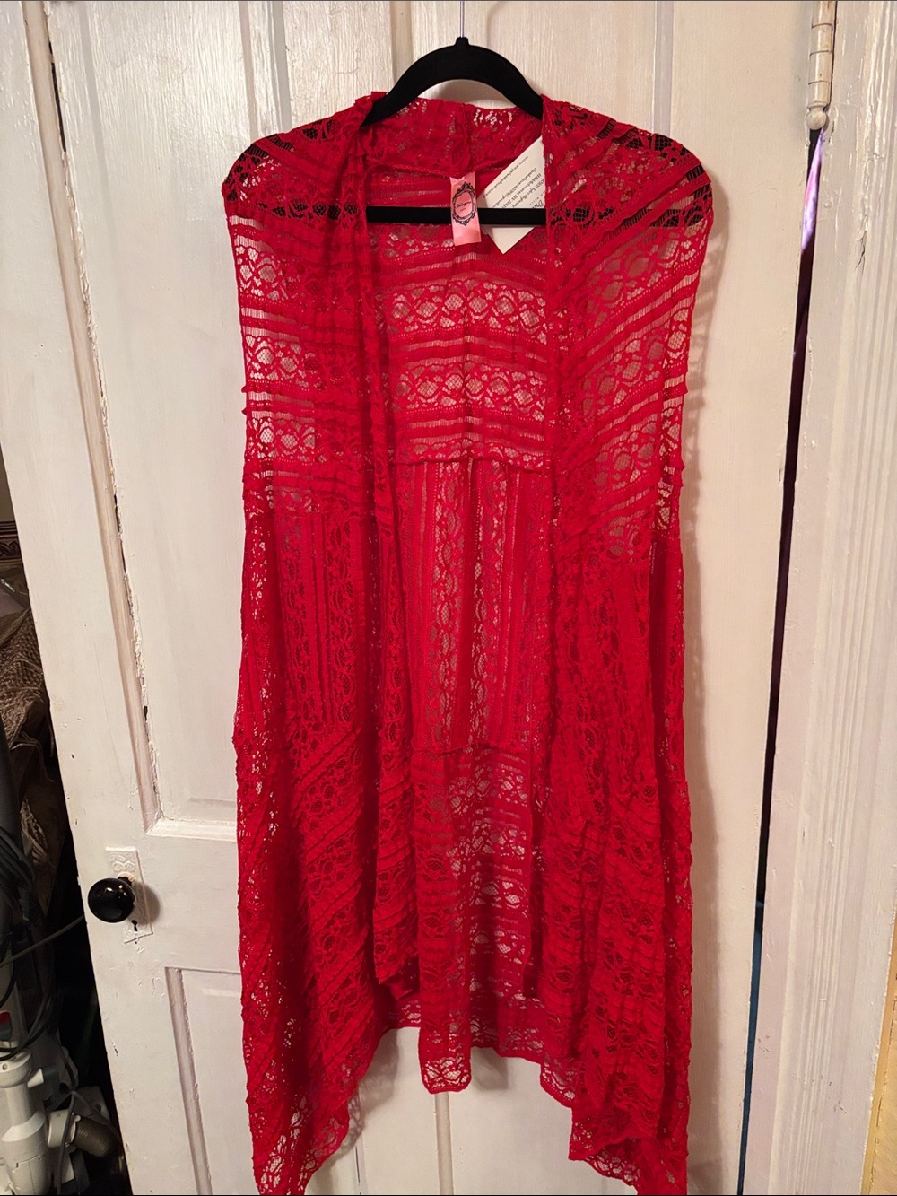 Honeyme Red Asymmetrical Lace Dress